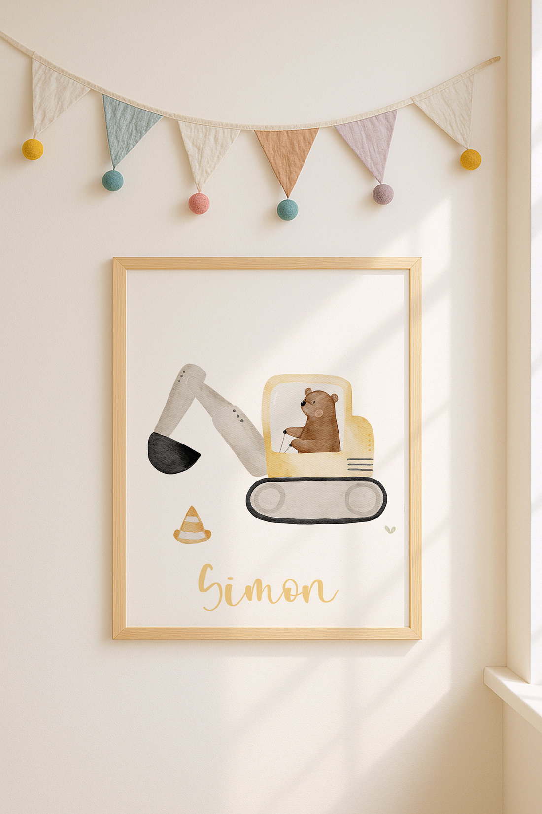 Kinderposter Name Bär Bagger inkl. Rahmen