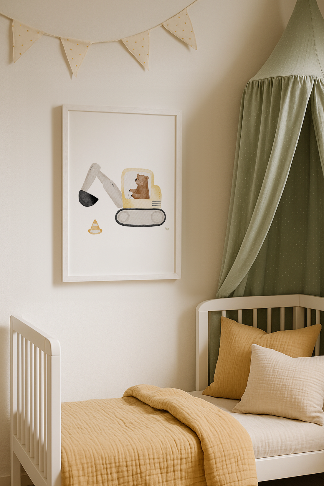 Kinderposter Bär im Bagger inkl. Rahmen