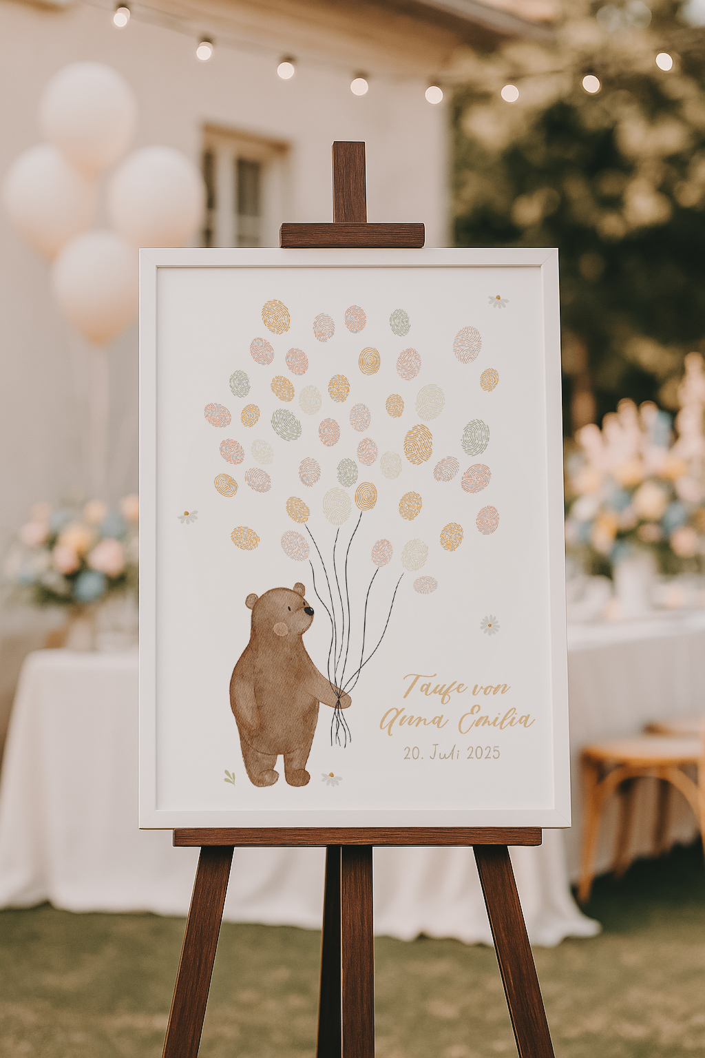 Gästeposter Bär Ballons personalisierbar inkl. Rahmen