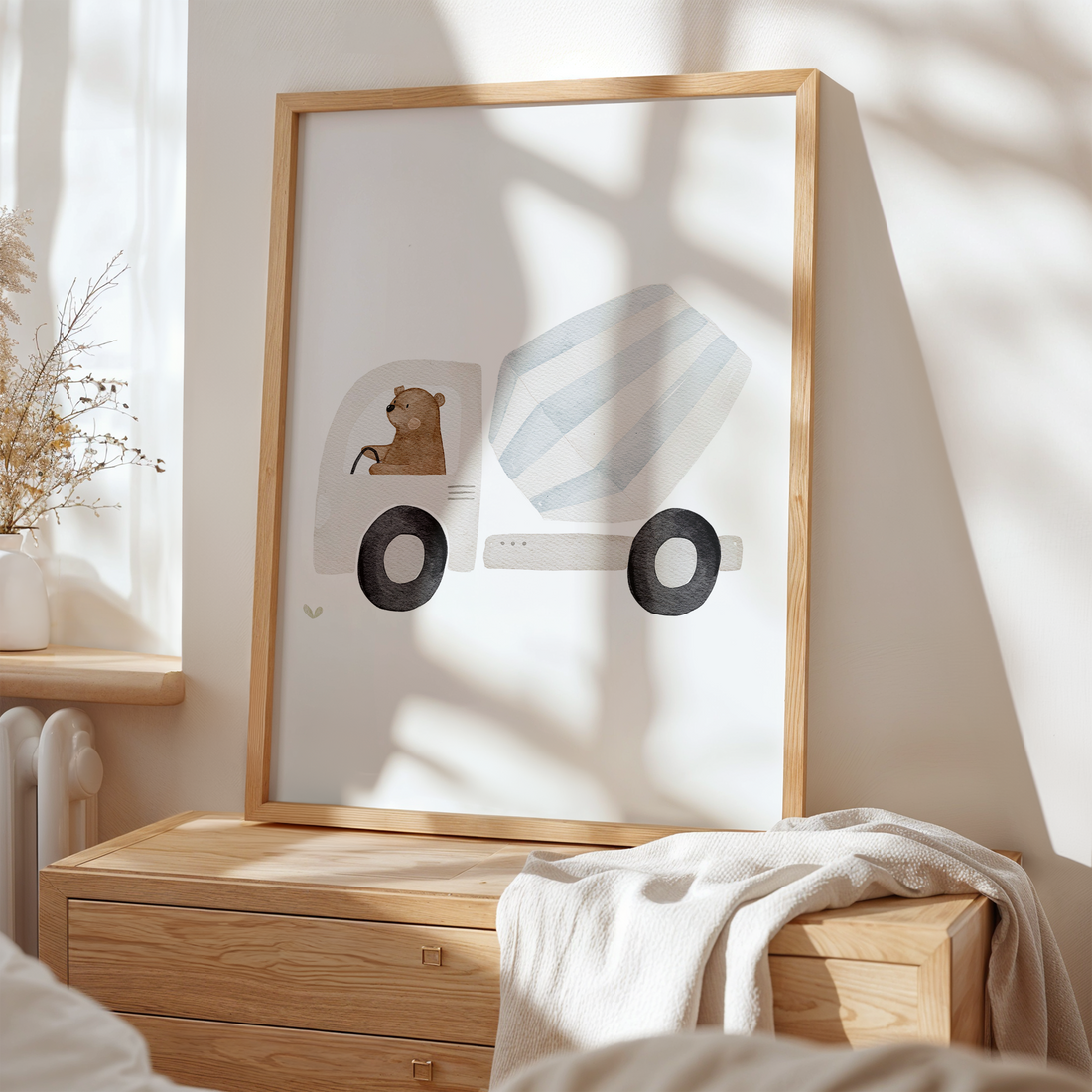 Kinderposter Bär Betonmischer inkl. Rahmen
