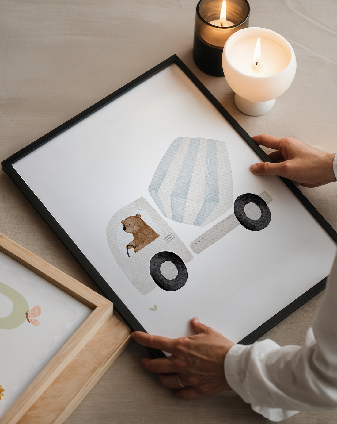 Kinderposter Bär Betonmischer inkl. Rahmen