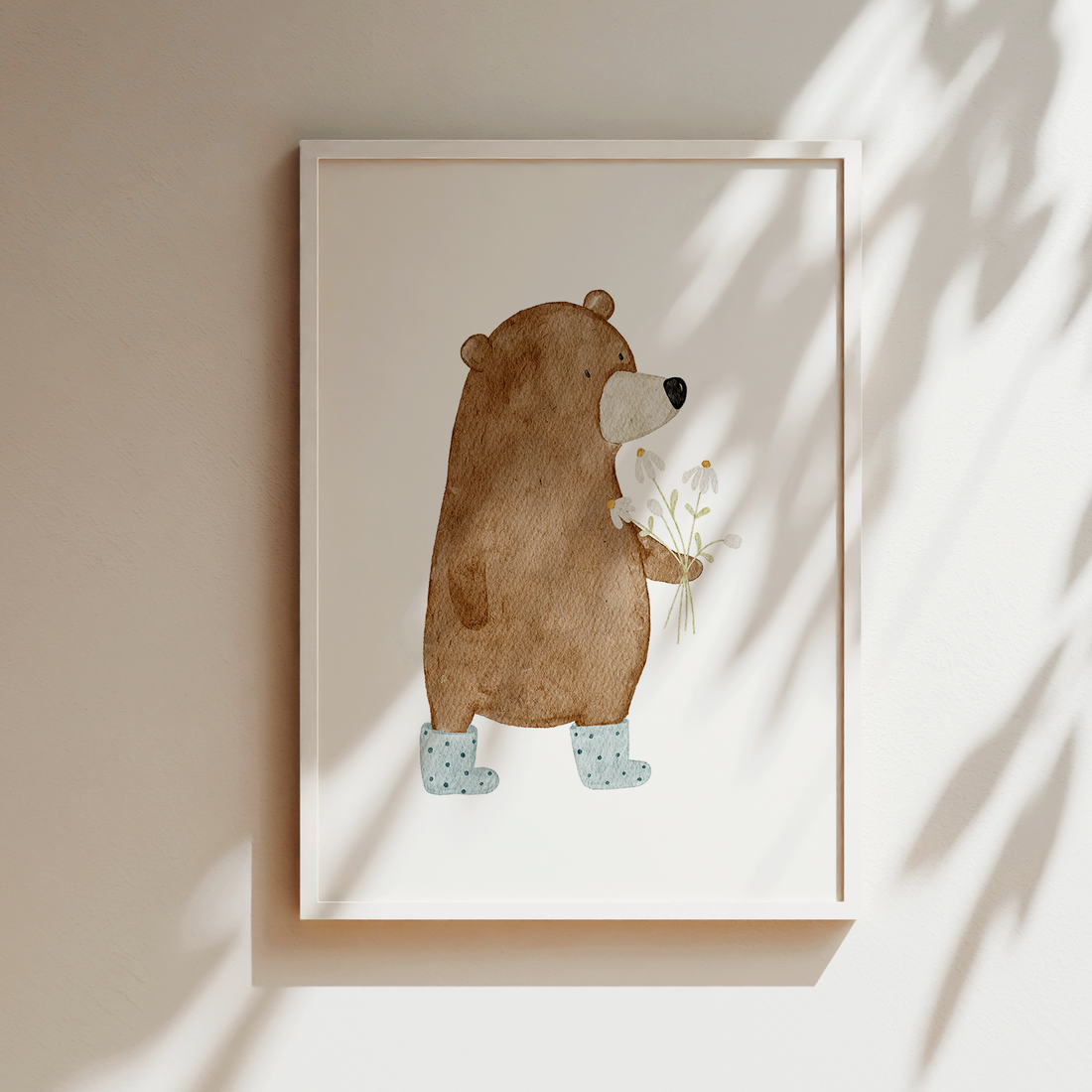 Kinderposter Bär Blumenstrauß inkl. Rahmen