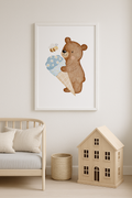 Kinderposter Bär mit großer Eistüte blau inkl. Rahmen