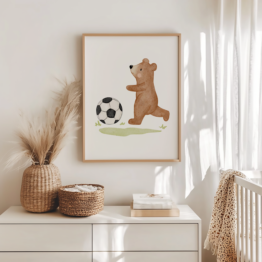 Kinderposter Bär Fußball inkl. Rahmen