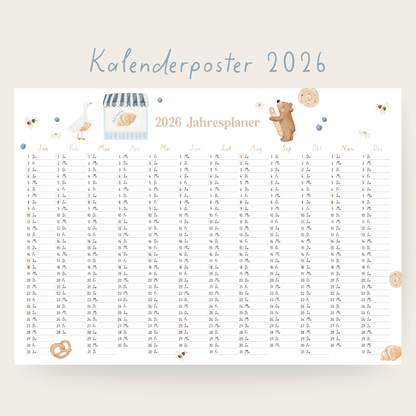 Kalenderposter 2026 Patisserie mit Bär &amp; Gans