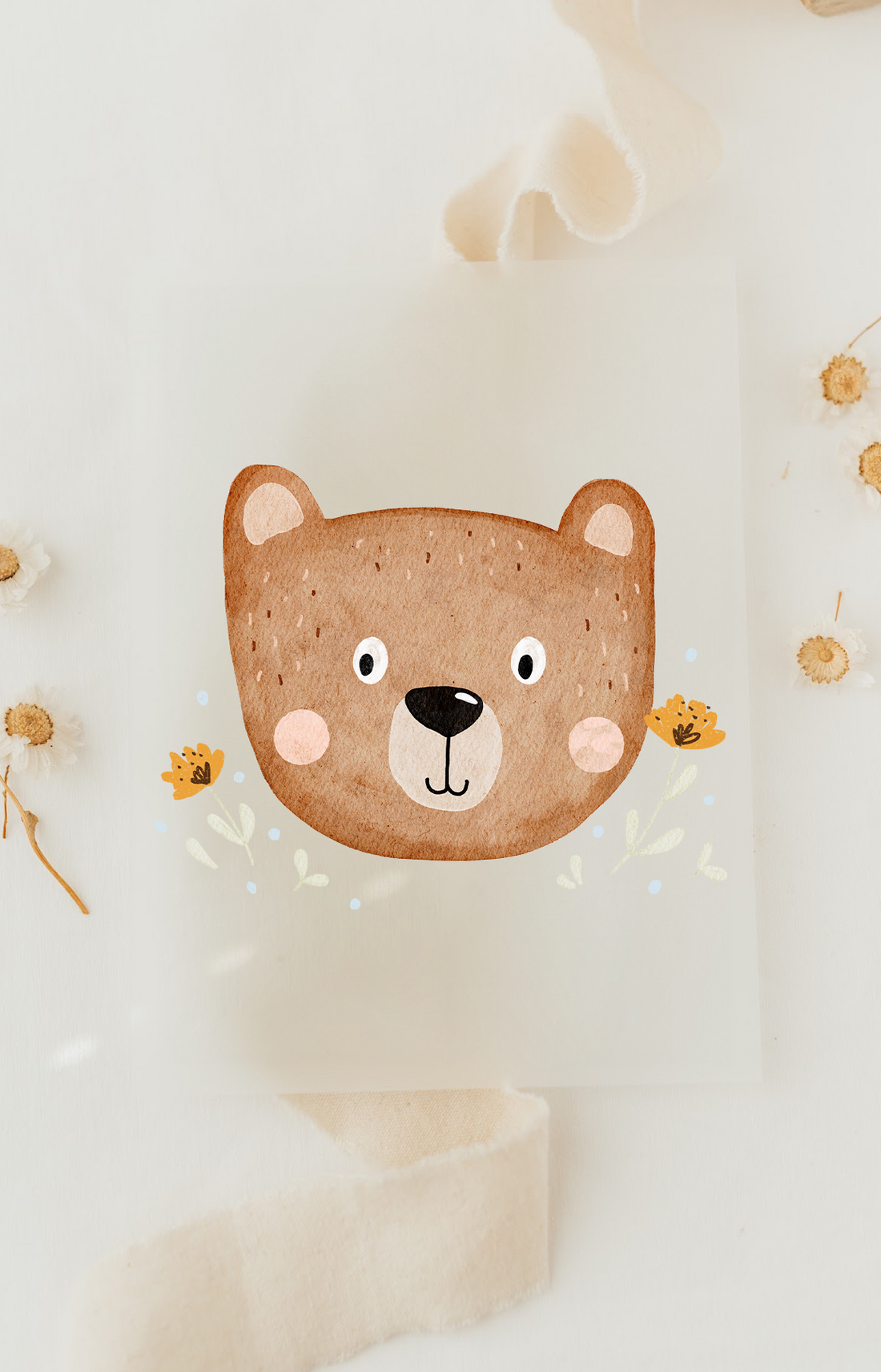 Hej Hanni Bügelbild Bär Gesicht mit Blumen