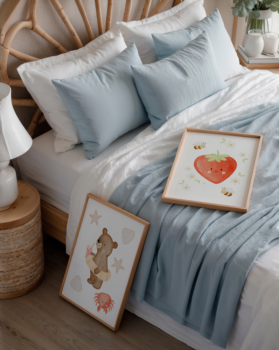 Kinderposter Sommer Bär am Strand inkl. Rahmen