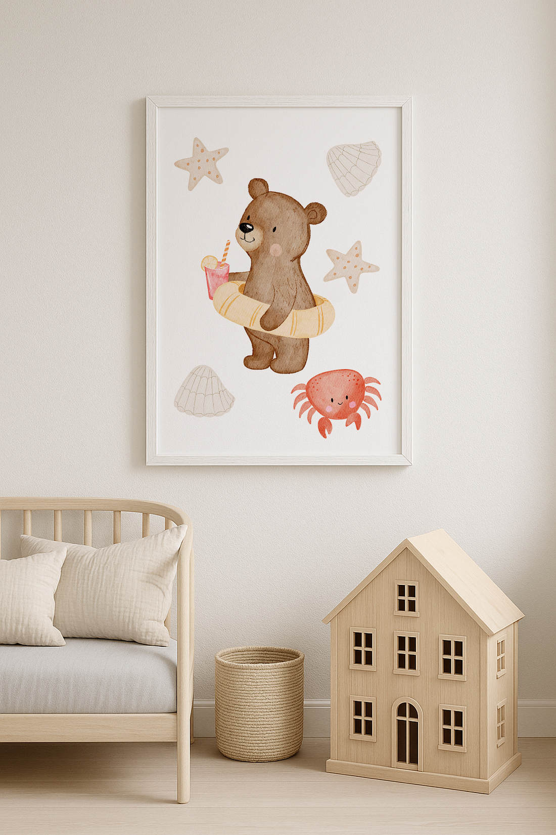 Kinderposter Sommer Bär am Strand