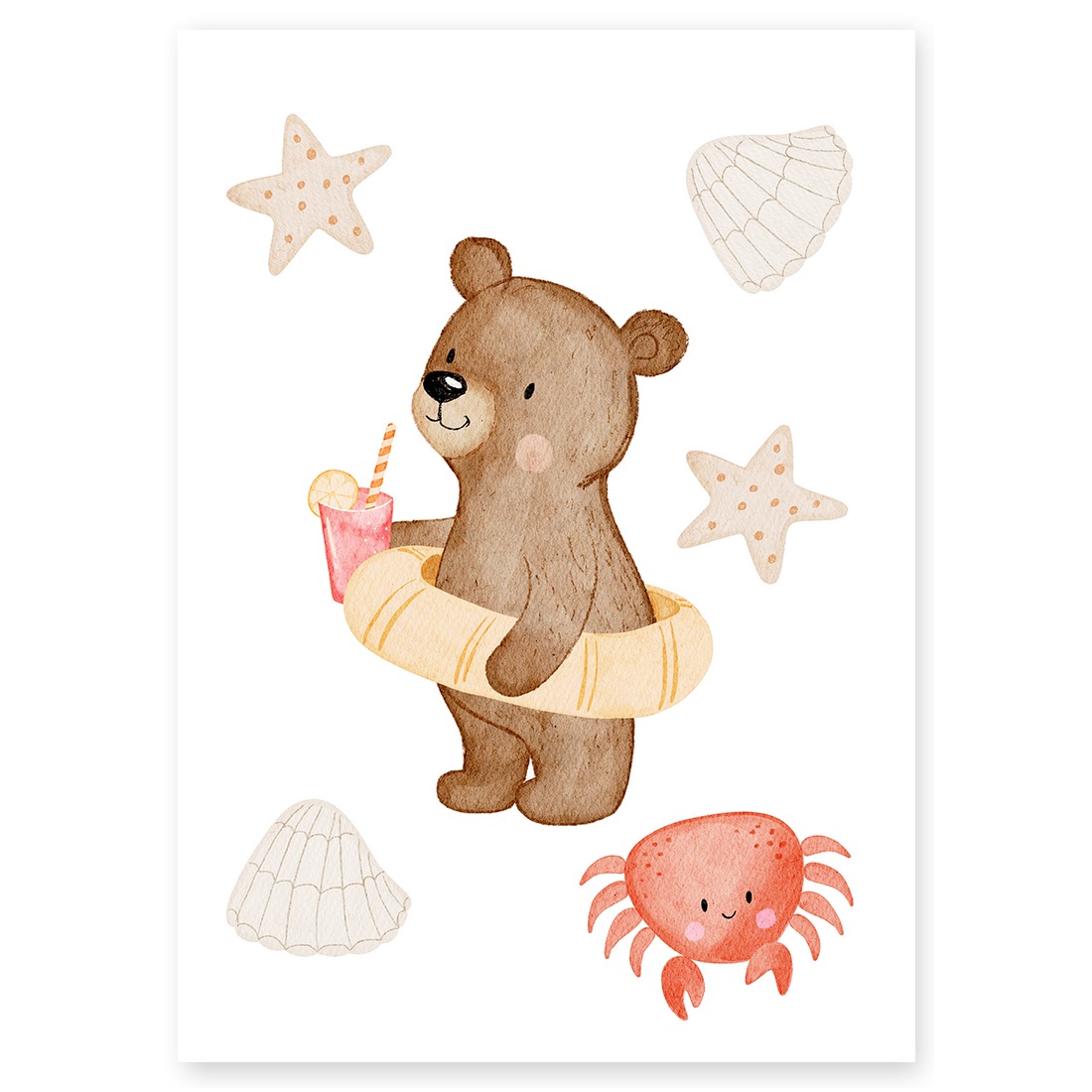 Kinderposter Sommer Bär am Strand