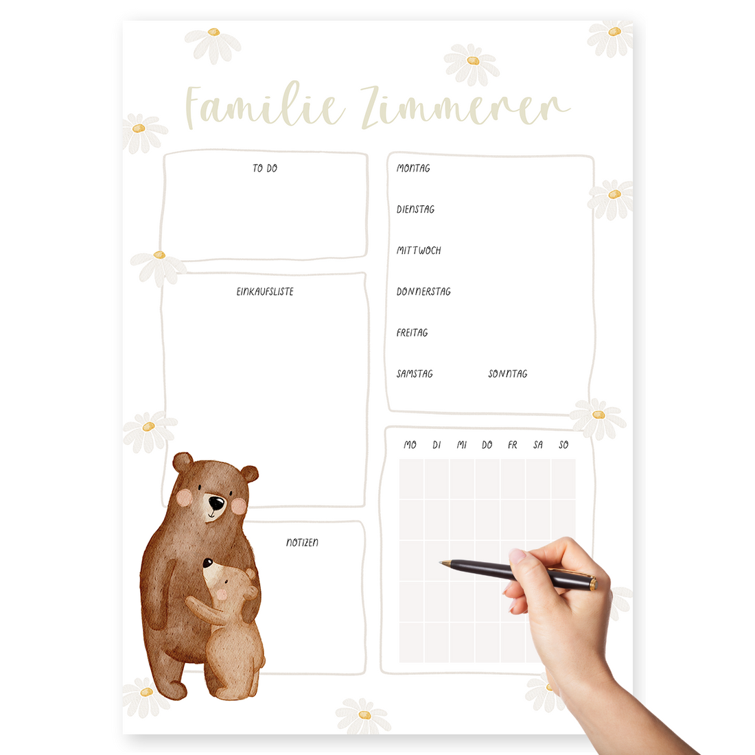Familienplaner Bär Umarmung personalisiert mit Familiennamen