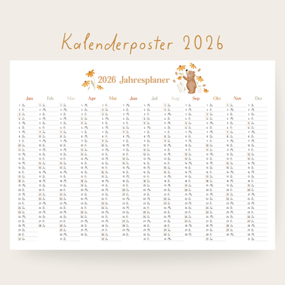 Kalenderposter 2026 Bär gelbe Blumen