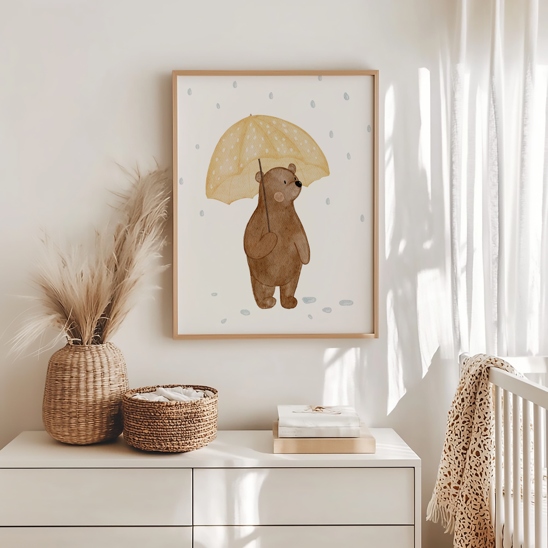 Kinderposter Bär gelber Regenschirm