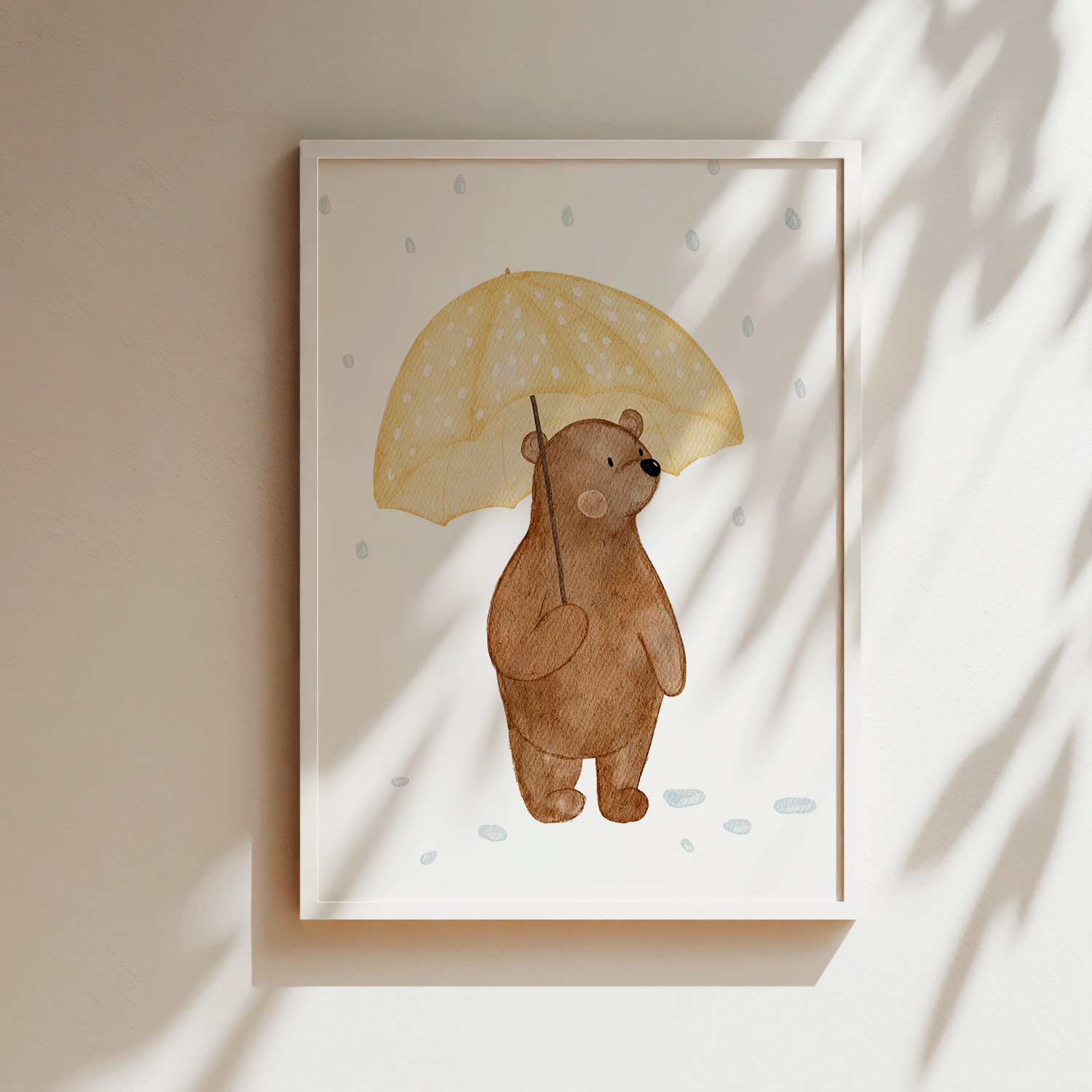 Kinderposter Bär gelber Regenschirm