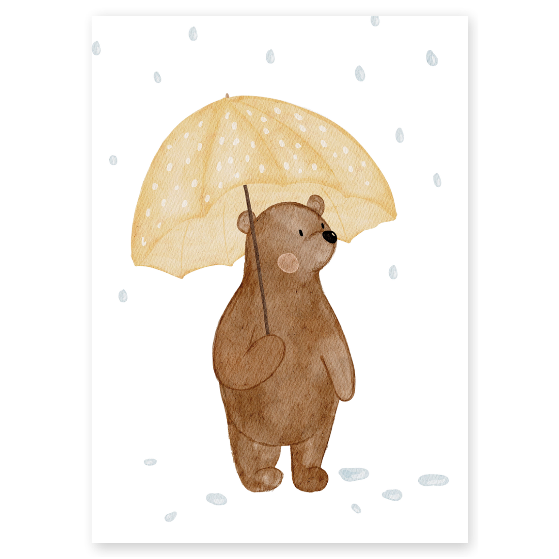 Kinderposter Bär gelber Regenschirm