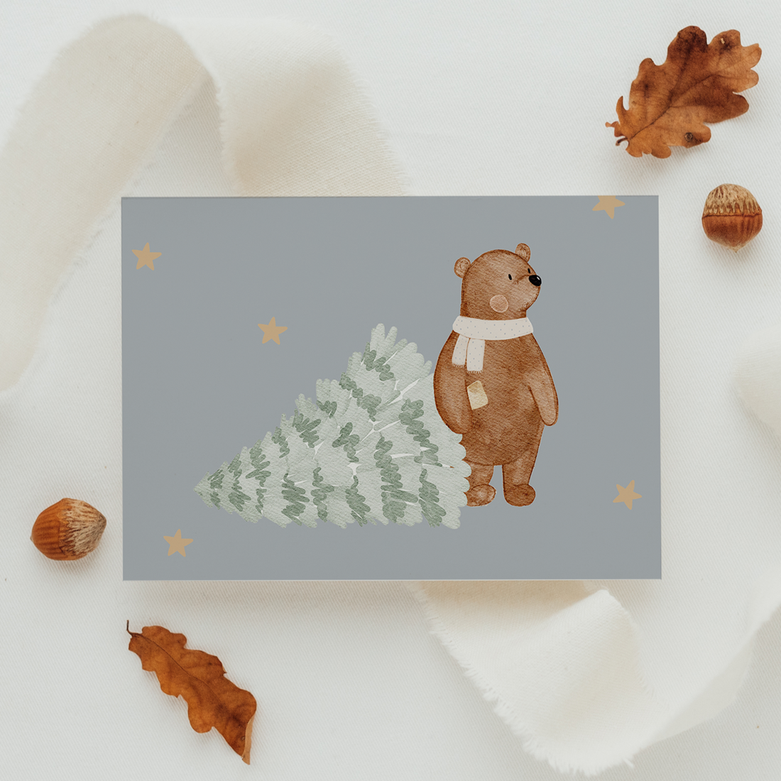 Hej Hanni Weihnachtskarte Bär holt Weihnachtsbaum