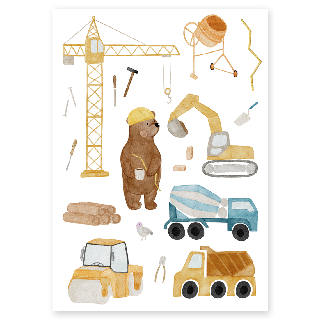 Kinderposter Bär Baustelle
