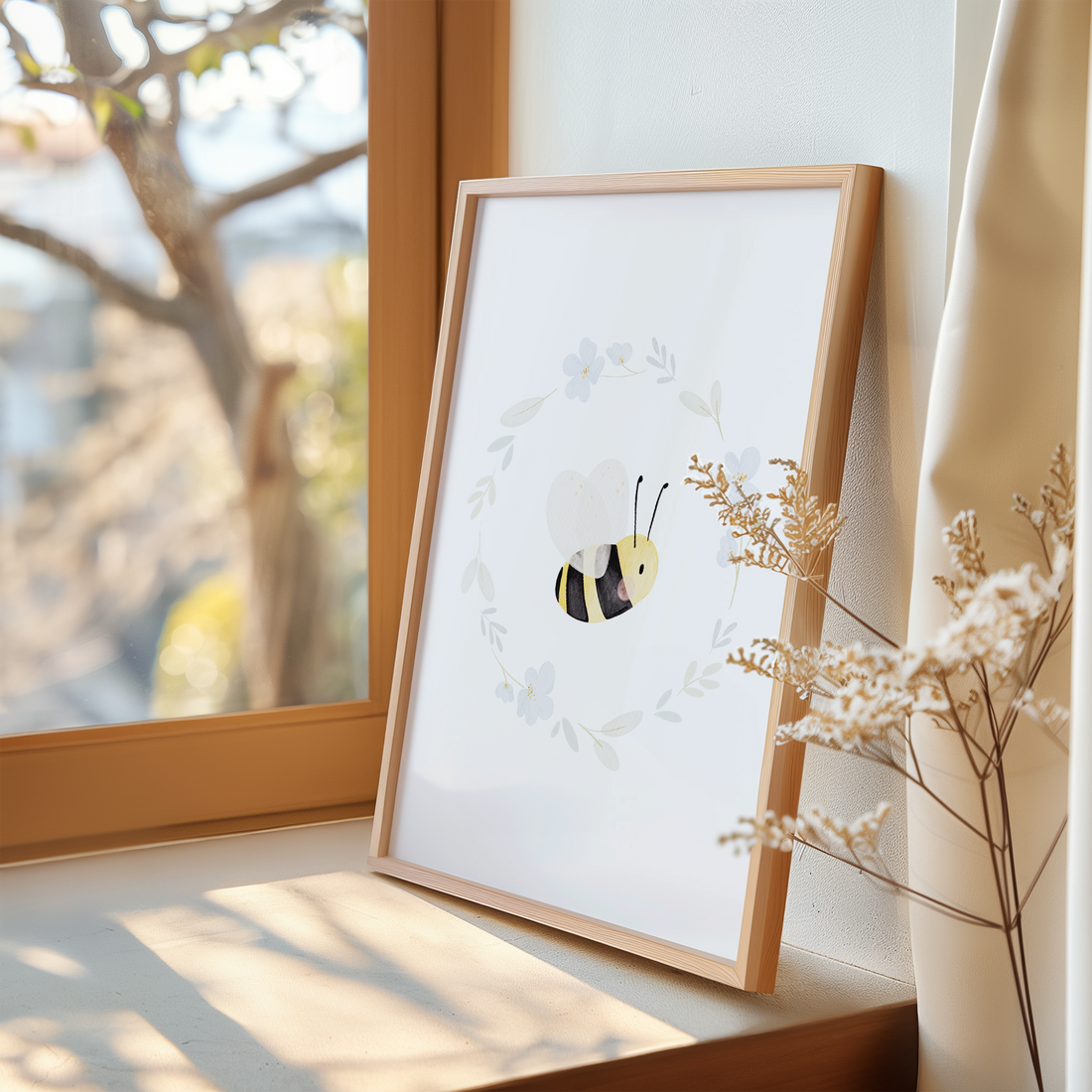 Kinderposter Biene Blumenkranz