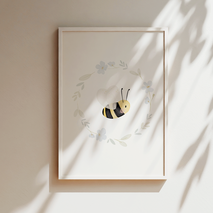 Kinderposter Biene Blumenkranz inkl. Rahmen