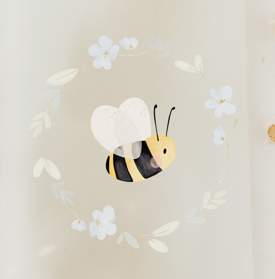 Hej Hanni Bügelbild Biene Blumenkranz