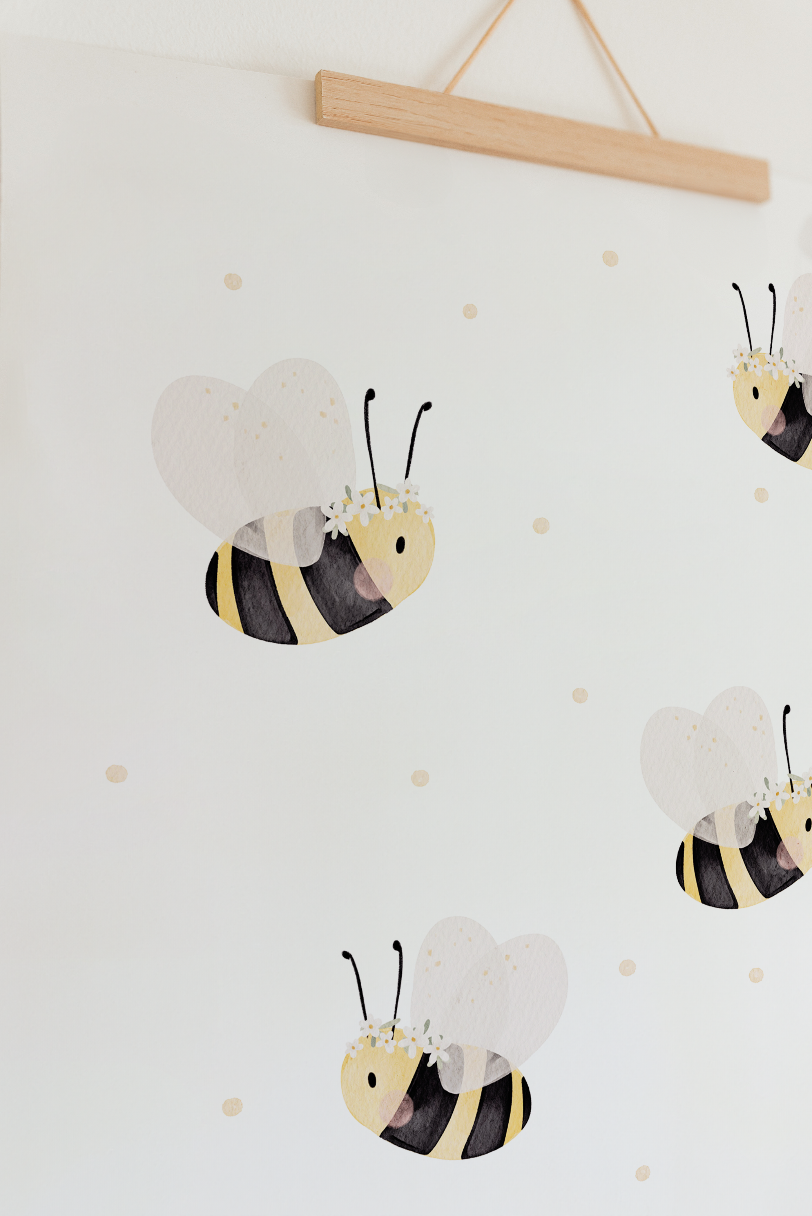 Poster Bienen Blumen weiß A4