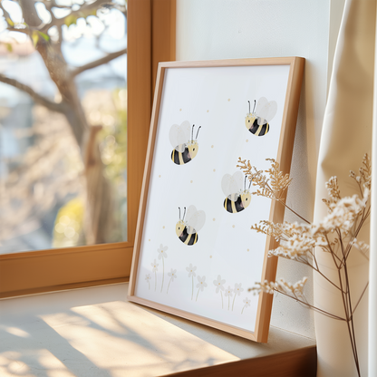 Kinderposter Bienen weiße Blumen