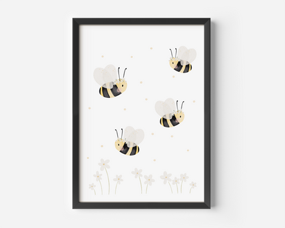 Kinderposter Bienen weiße Blumen