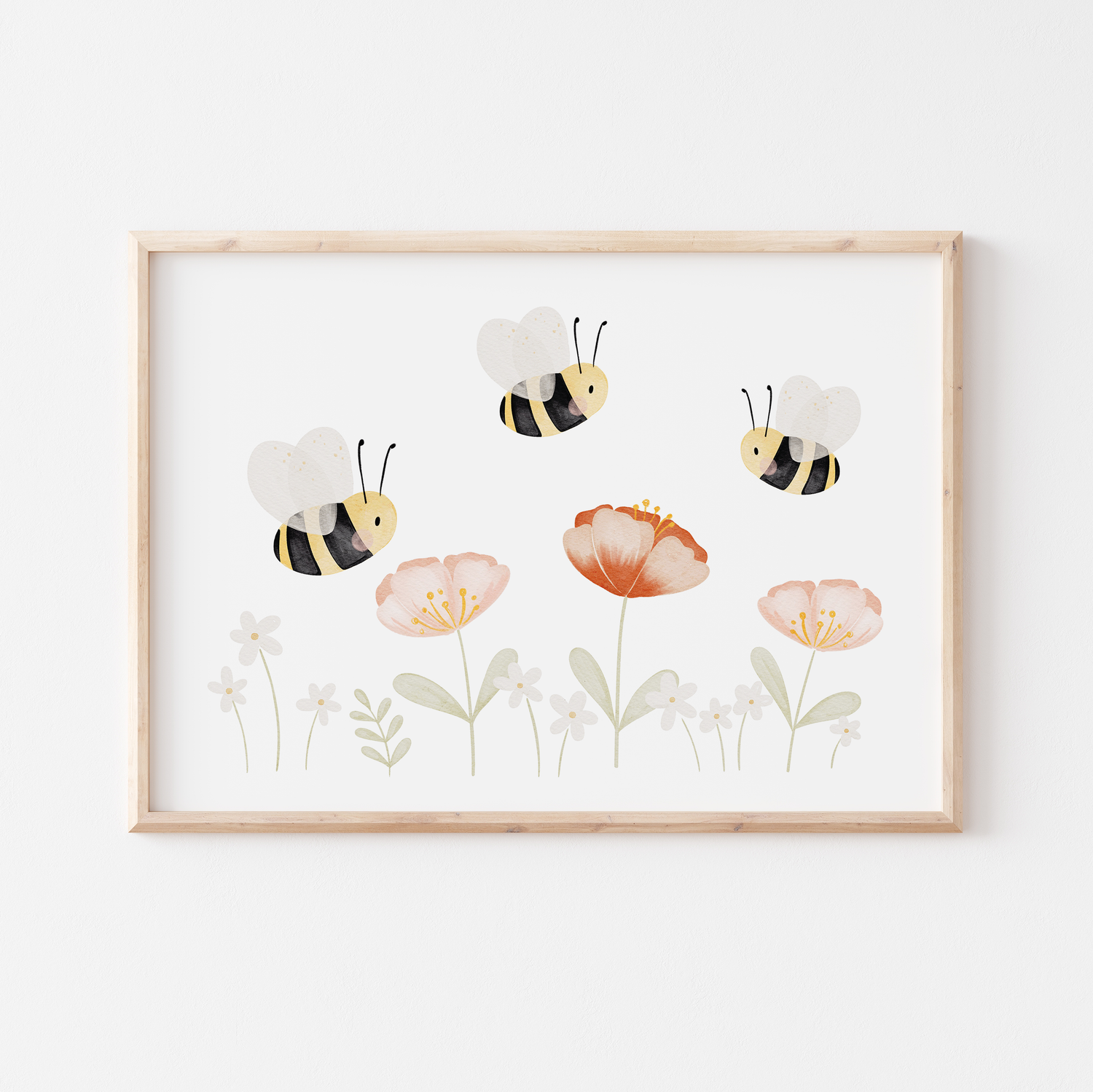 Poster Bienen Mohnblumen A4