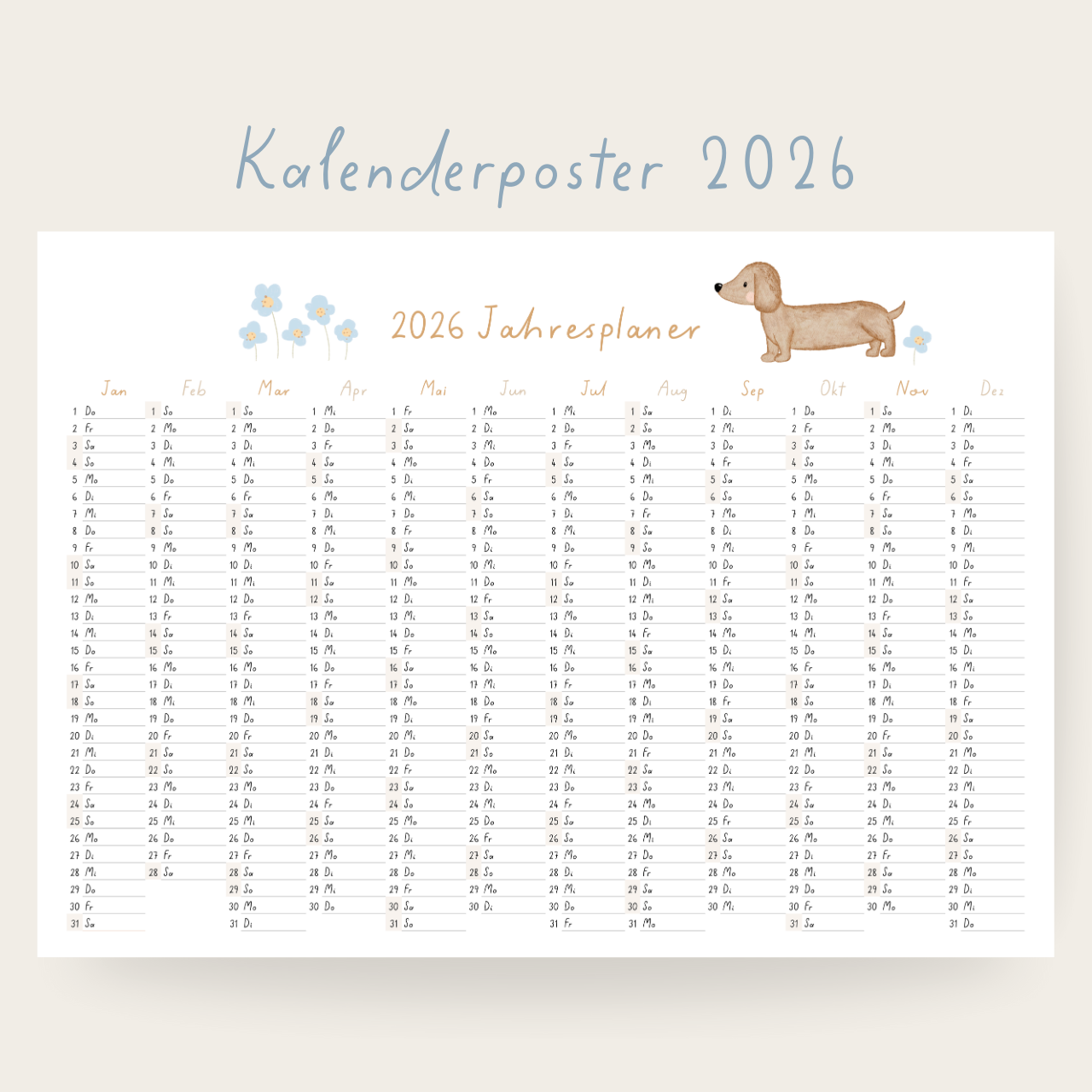 Kalenderposter 2026 Dackel