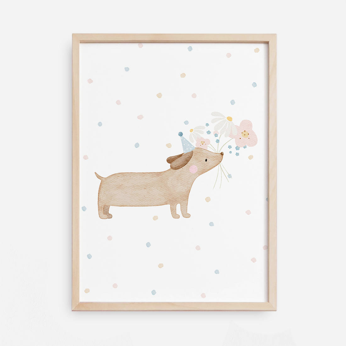 Kinderposter Dackel Konfetti inkl. Rahmen