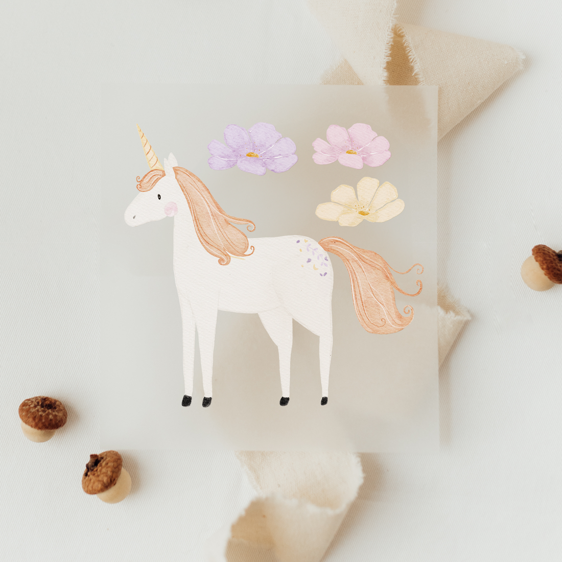Hej Hanni Bügelbild Einhorn orange mit Blumen