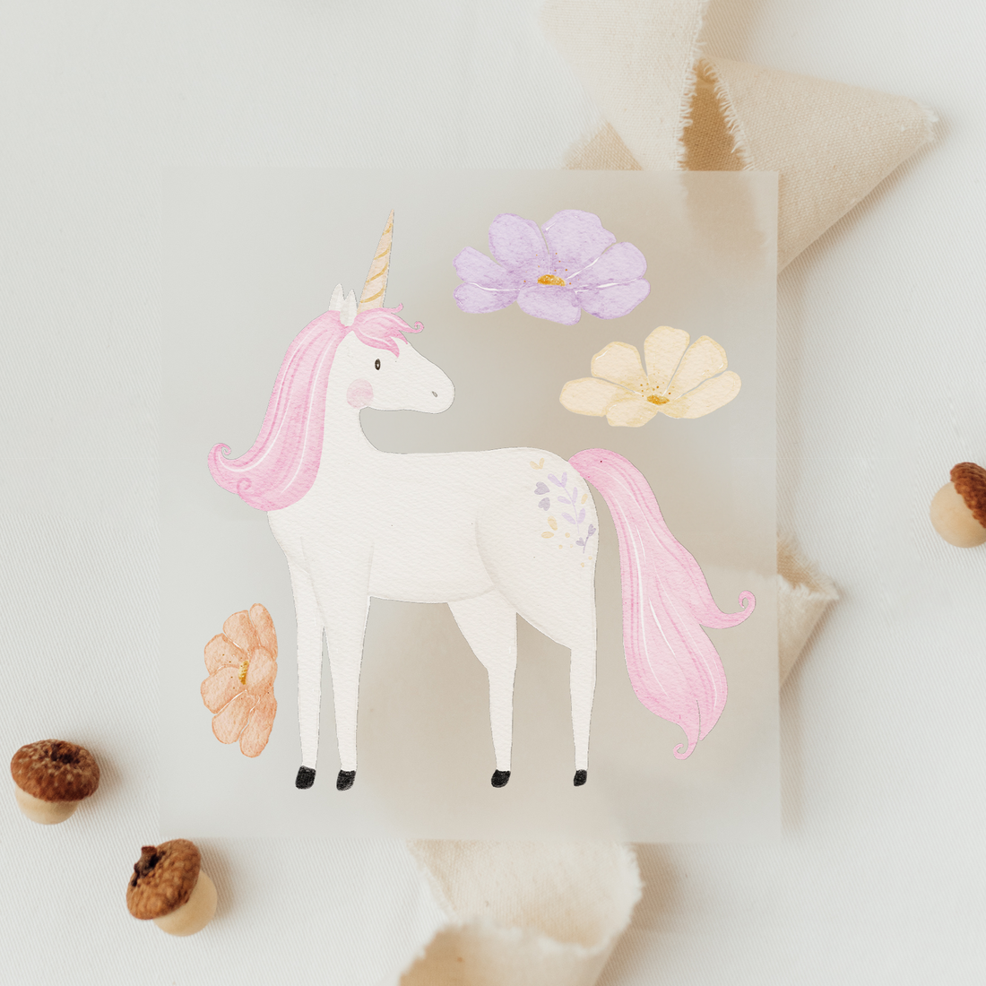 Hej Hanni Bügelbild Einhorn rosa mit Blumen