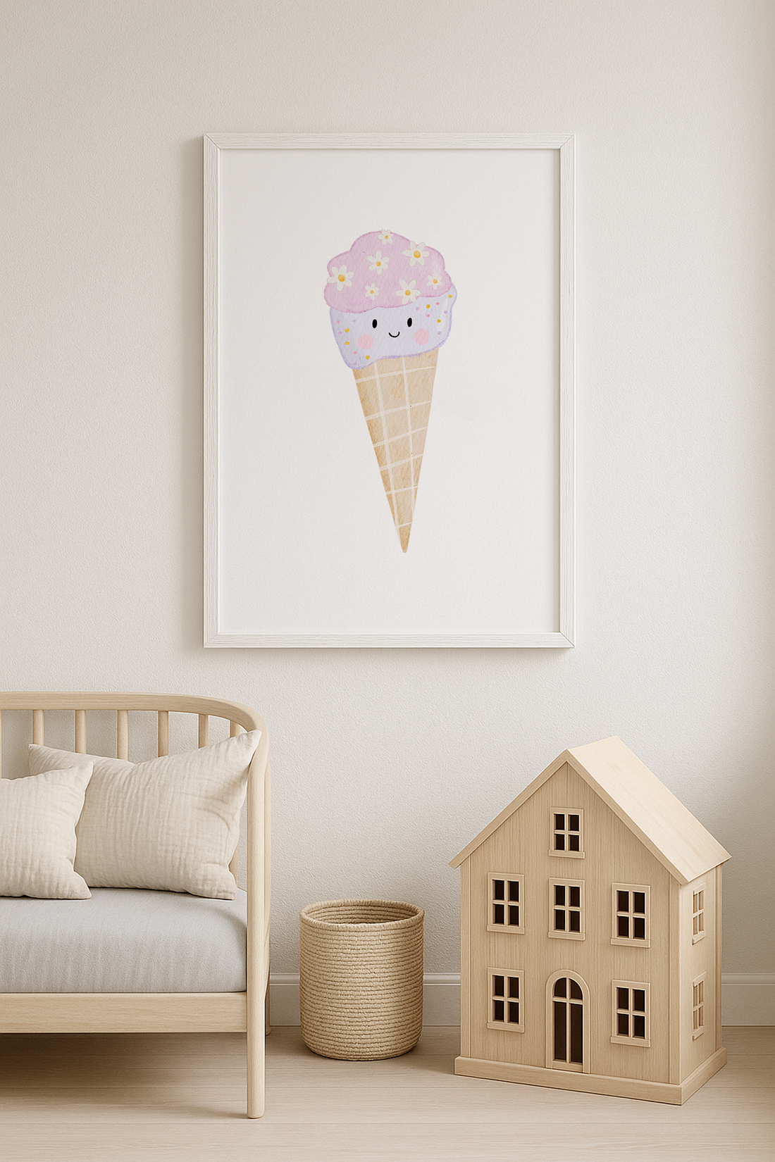 Kinderposter Eis mit Blümchen inkl. Rahmen