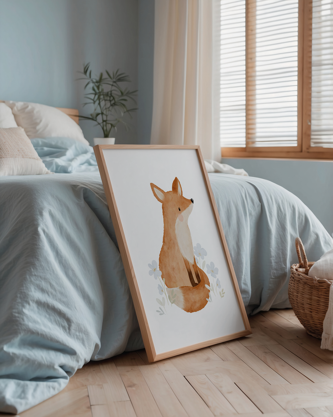 Kinderposter Fuchs Blumen inkl. Rahmen