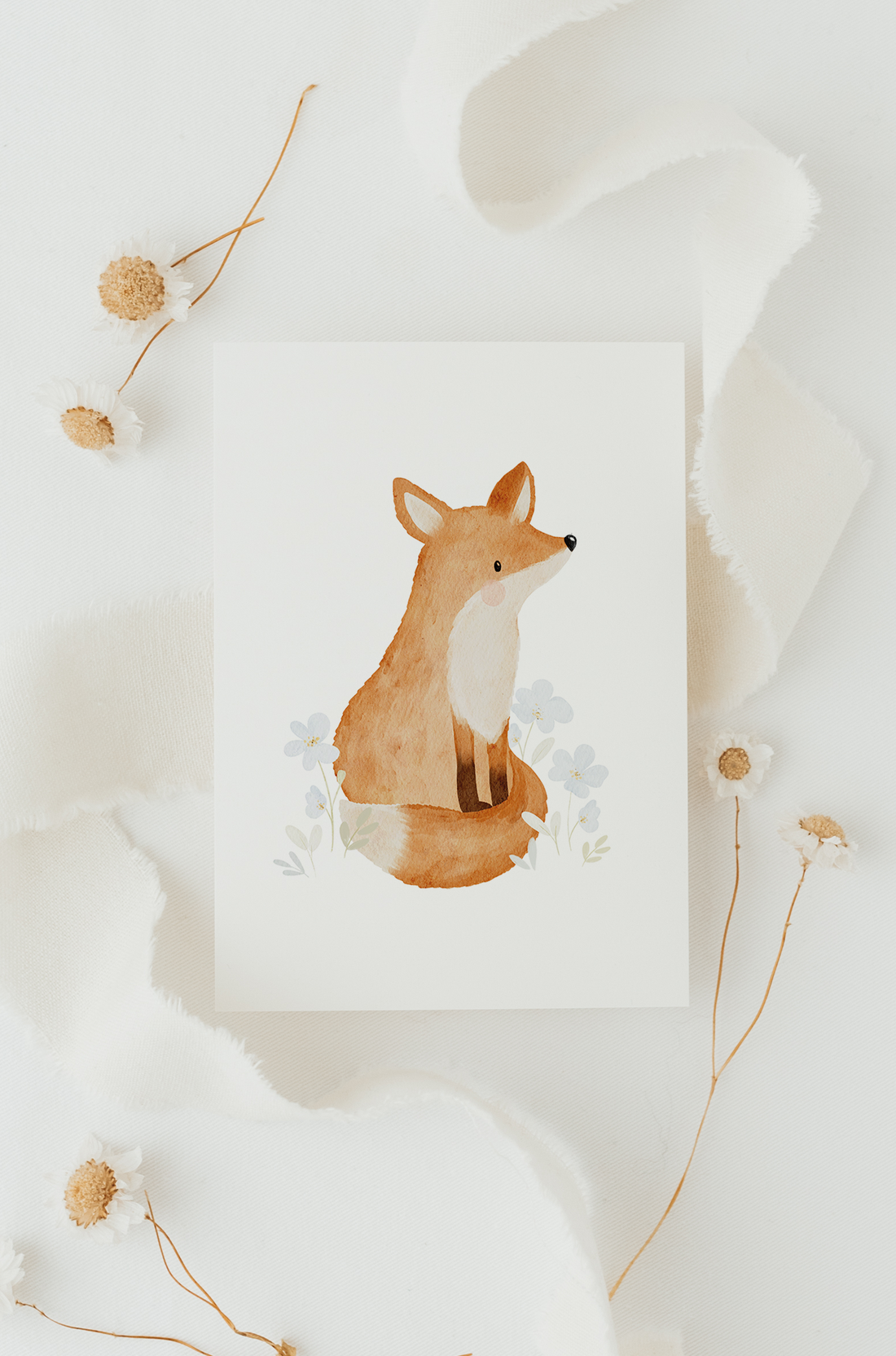 Hej Hanni Postkarte Fuchs blaue Blumen