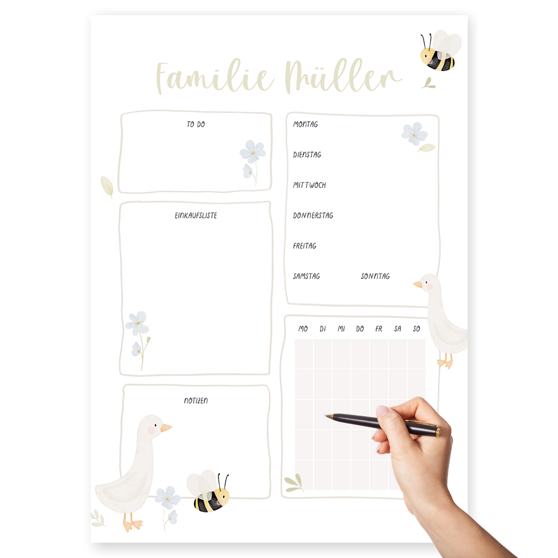 Familienplaner Gänse personalisiert mit Familiennamen