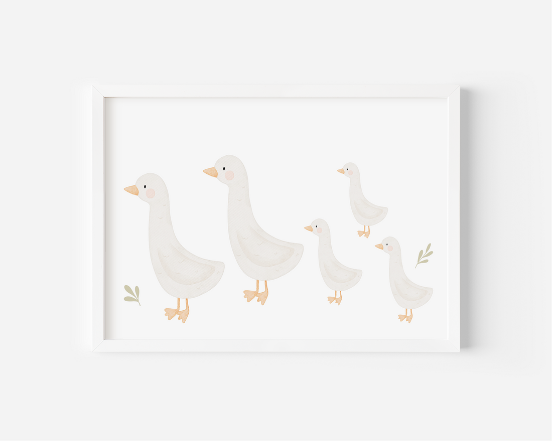 Kinderposter Gänsefamilie 2-3 inkl. Rahmen