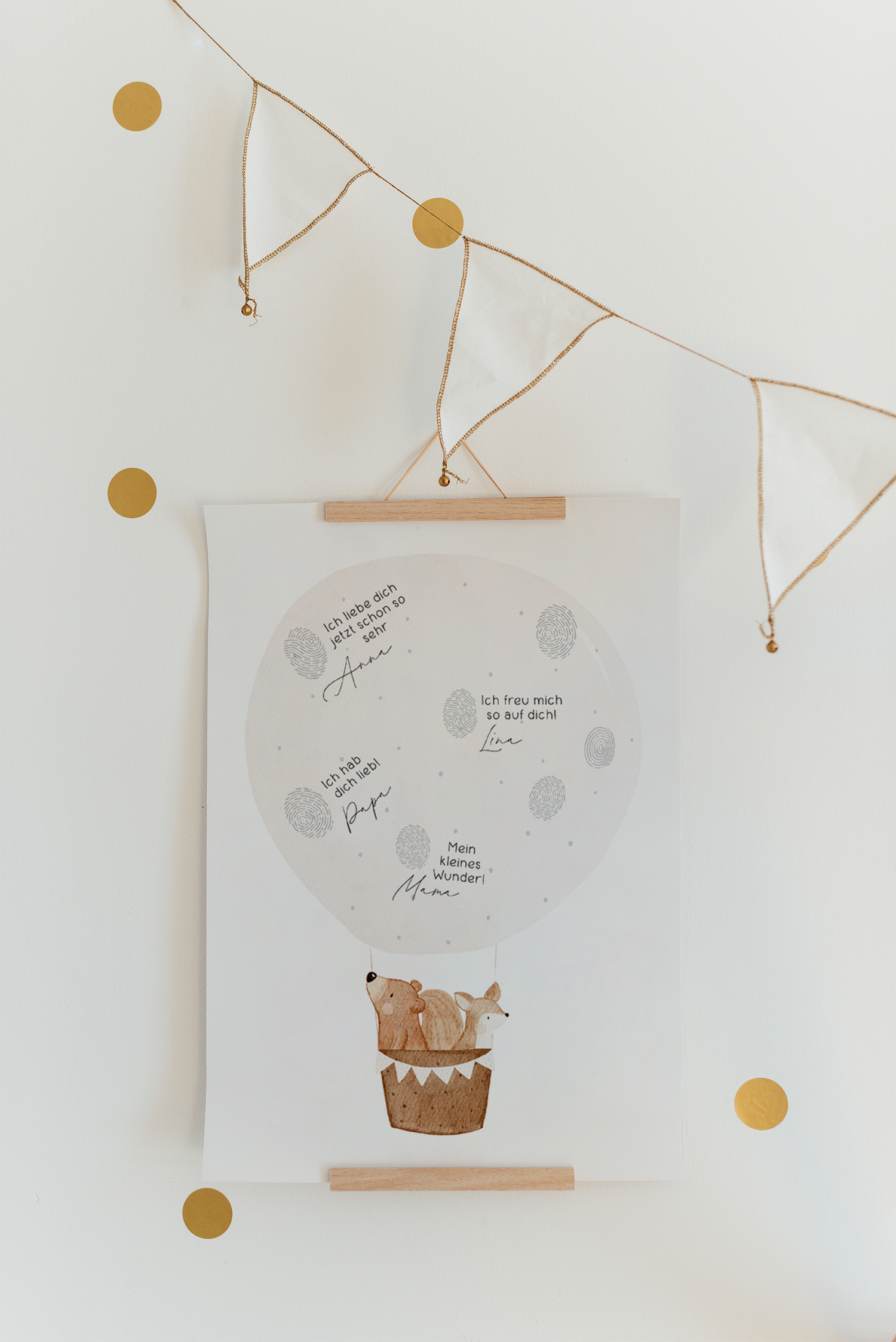 Poster Gäste Bär &amp; Eichhörnchen im Heißluftballon A4