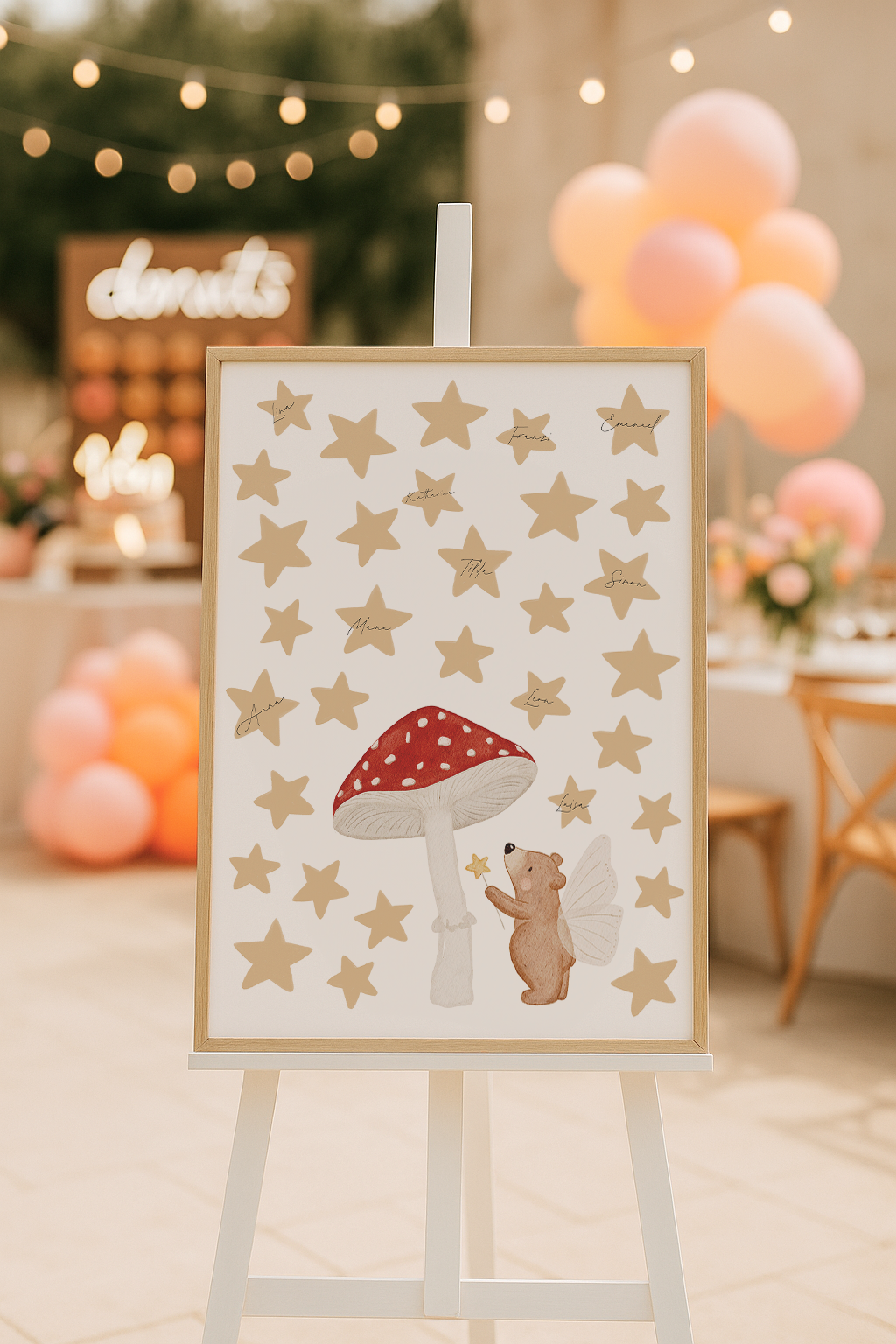Gästeposter Pilzbär mit Sternen inkl. Rahmen