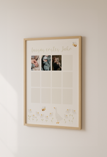 Kinderposter erstes Babyjahr Gans - für Fotos inkl. Rahmen