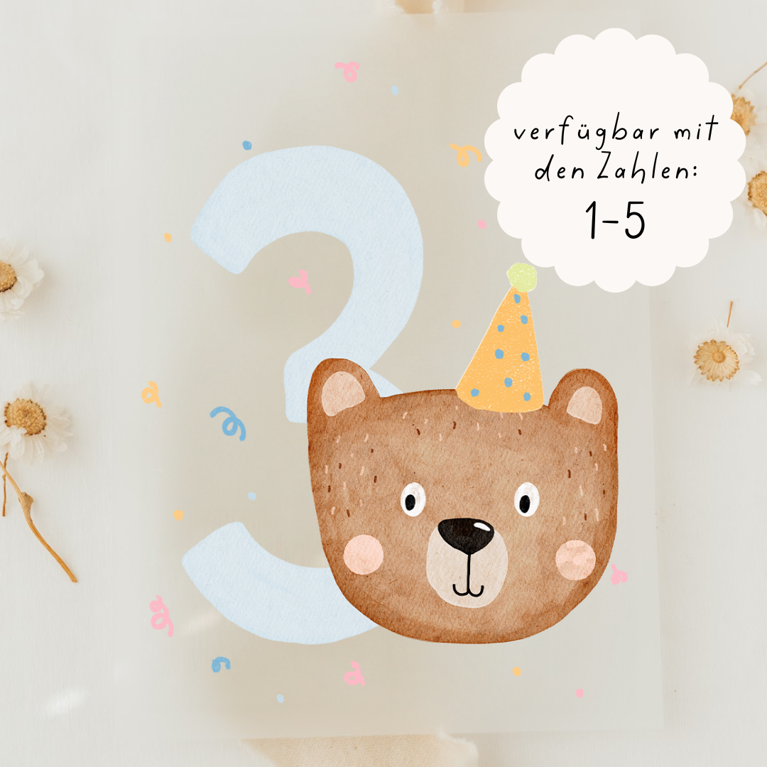 Hej Hanni Bügelbild Geburtstag Zahl Bär