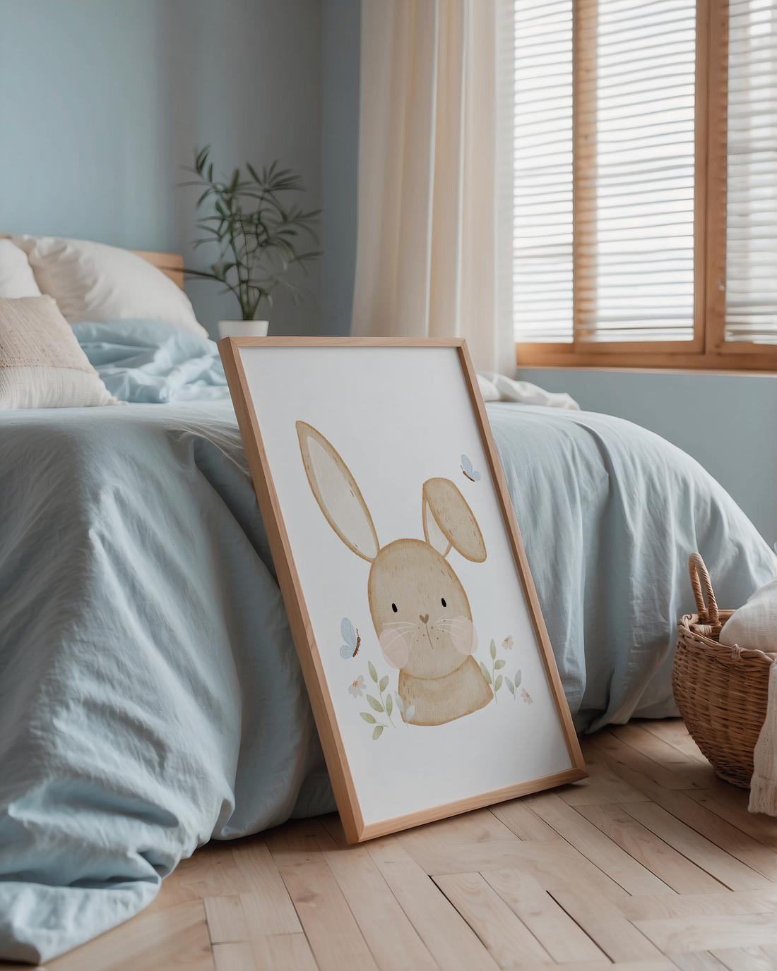 Kinderposter Hase und Schmetterlinge
