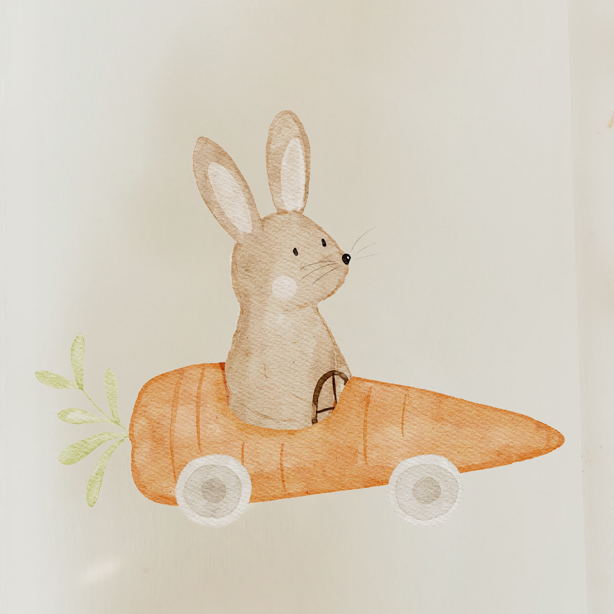 Hej Hanni Bügelbild Hase Möhrenauto