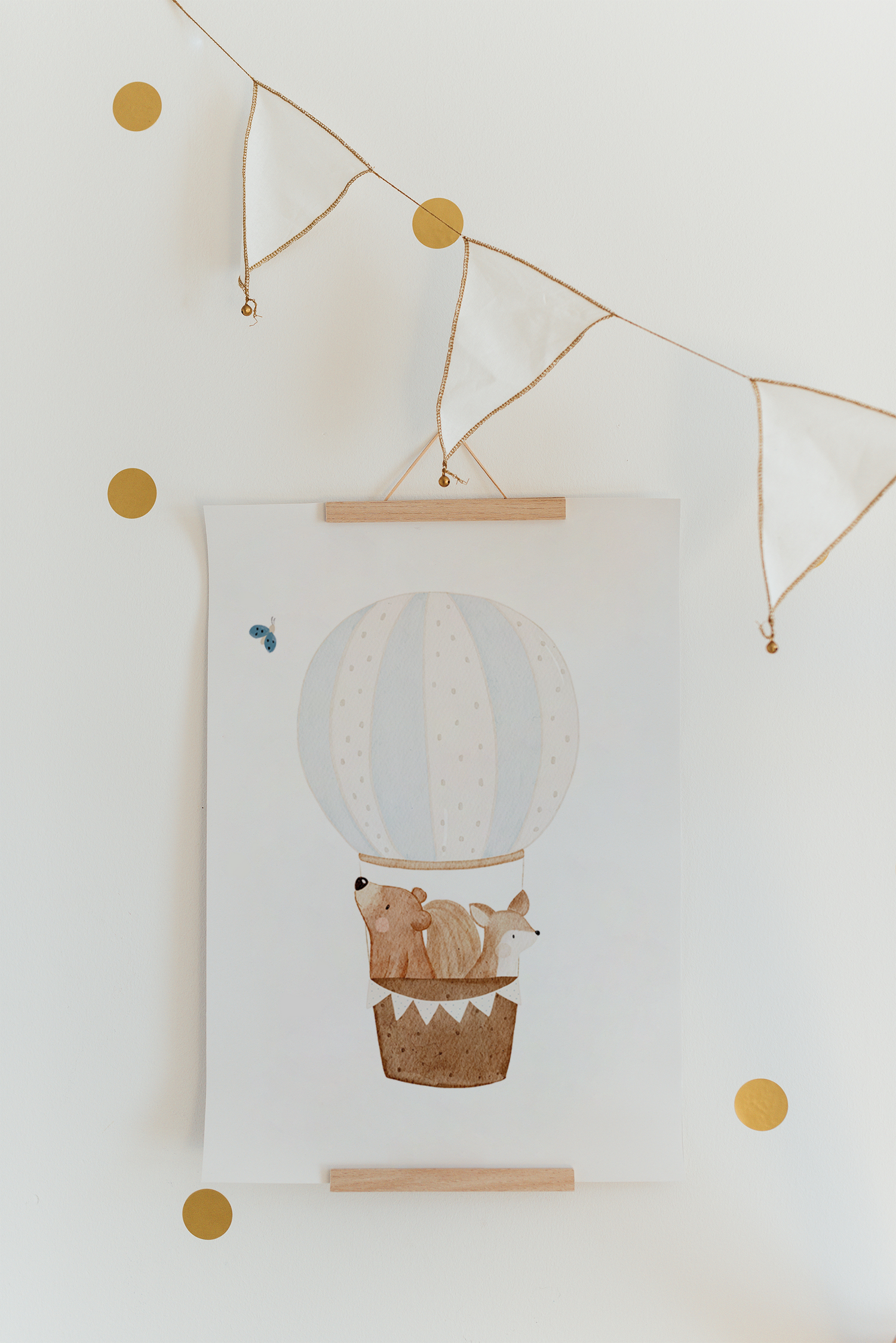 Poster Heißluftballon Bär &amp; Eichhörnchen A4