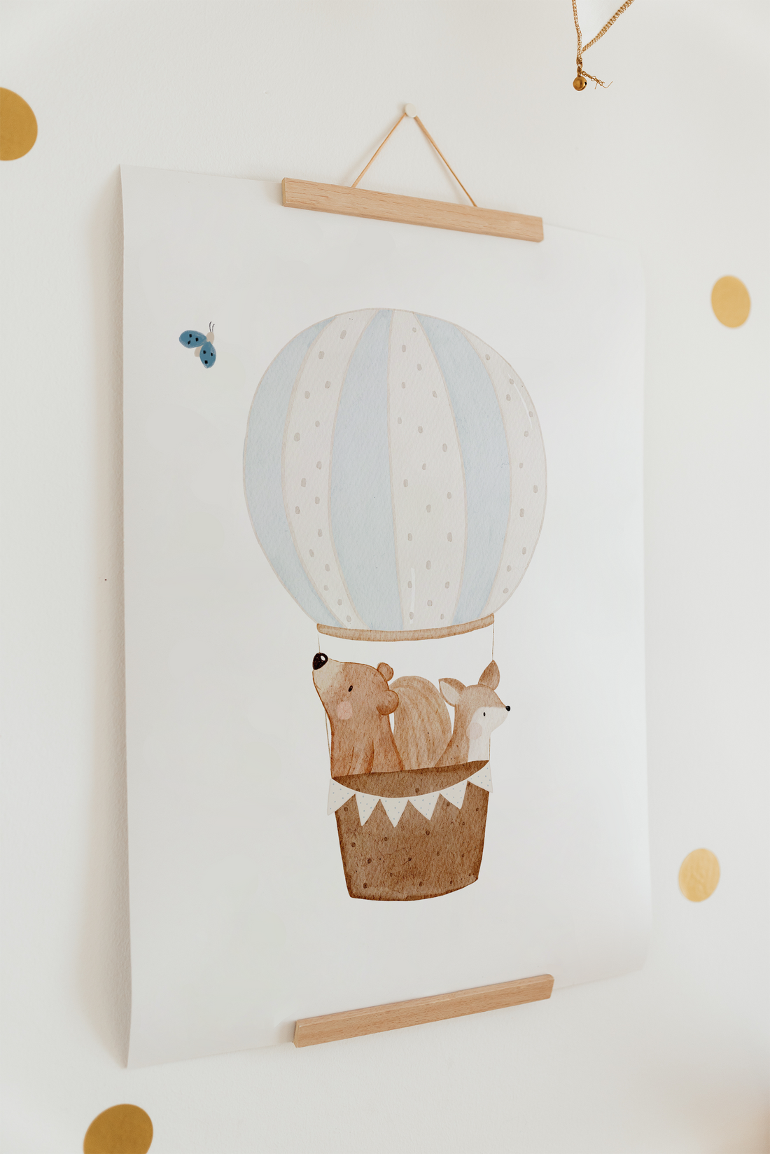 Poster Heißluftballon Bär &amp; Eichhörnchen A4