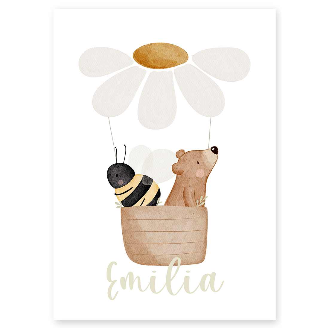 Kinderposter Name Heißluftballon Gänseblümchen