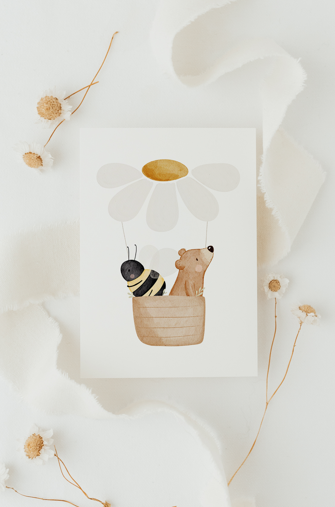 Hej Hanni Postkarte Heißluftballon Gänseblümchen