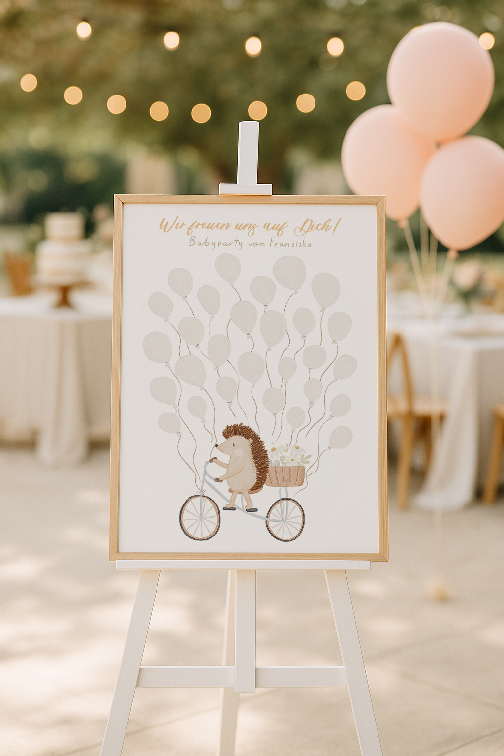 Gästeposter Igel Fahrrad Ballons personalisierbar inkl. Rahmen
