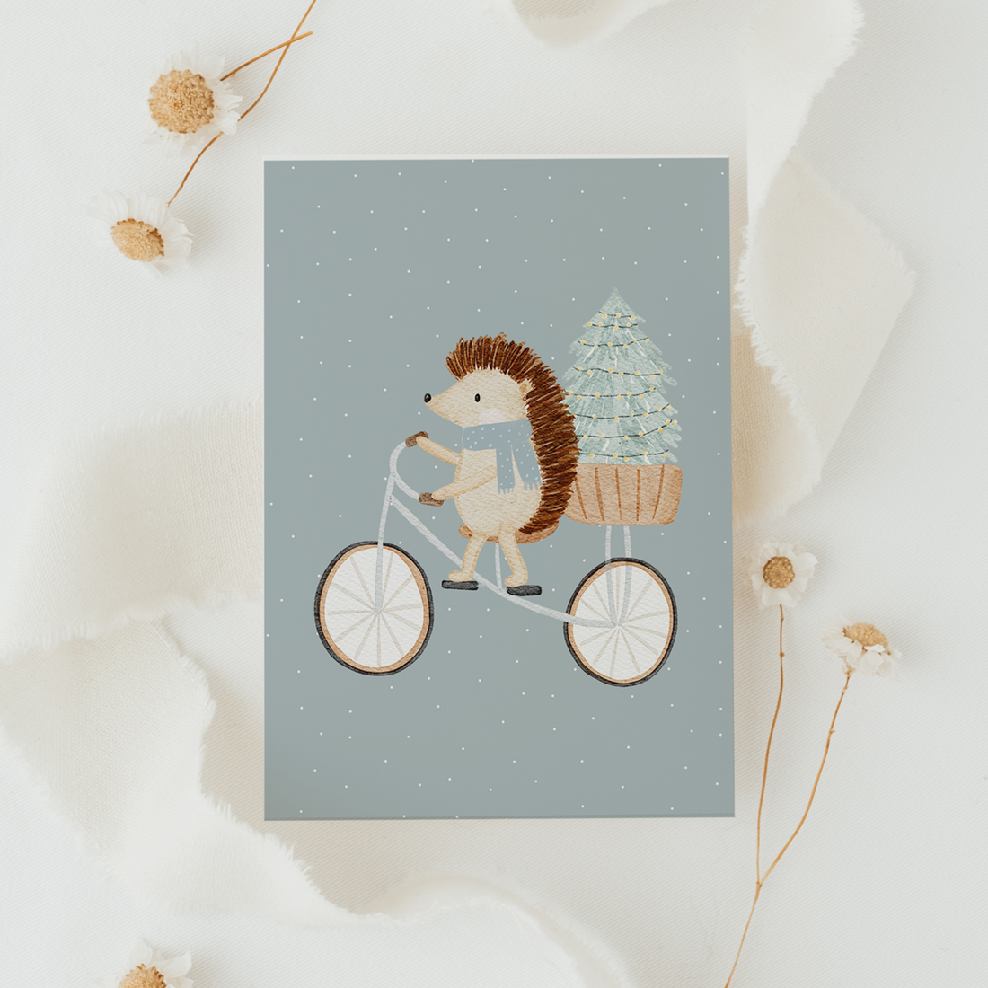 Hej Hanni Weihnachtskarte Igel Fahrrad