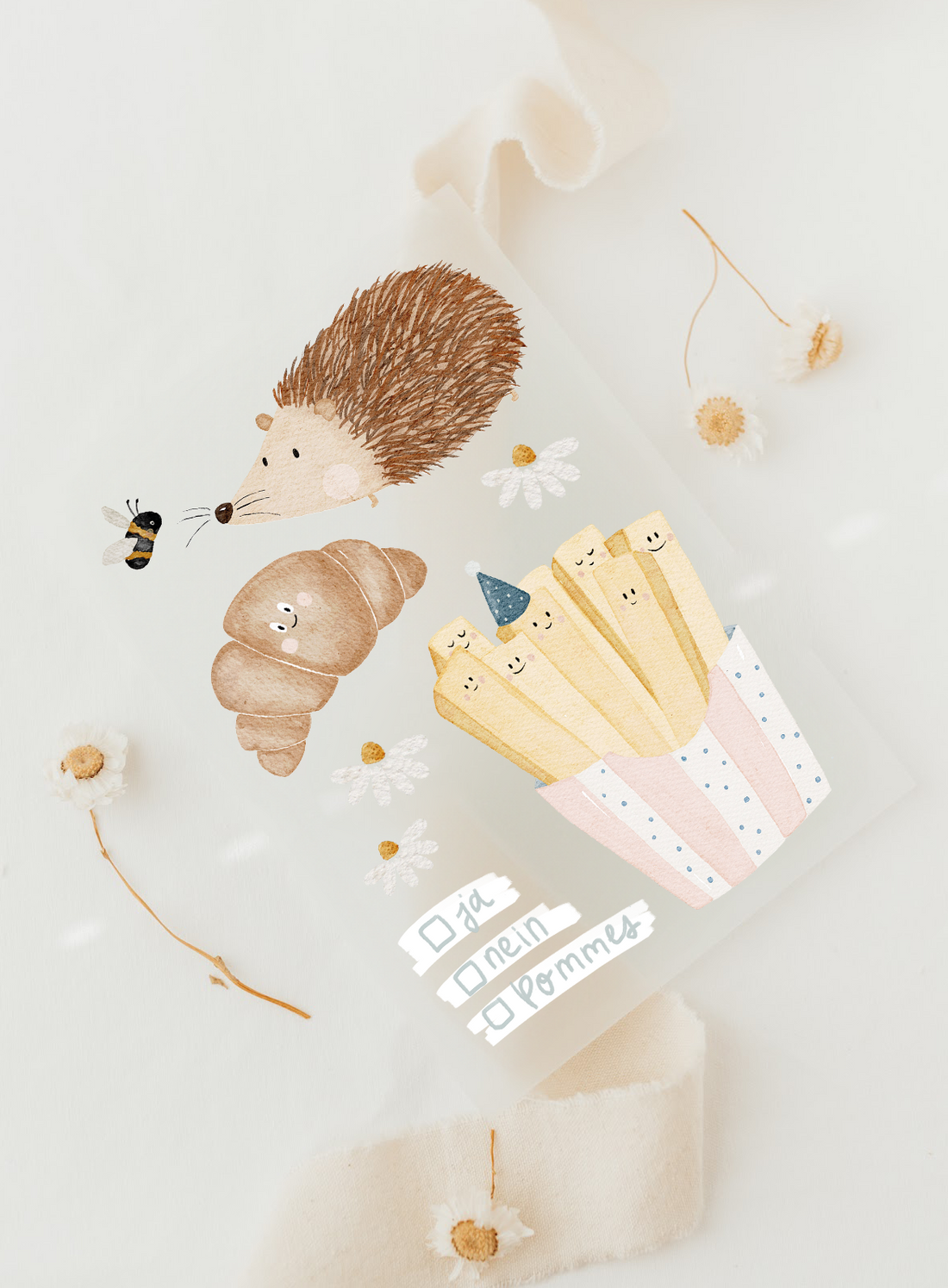 Hej Hanni Bügelbilderset A6 Pommes, Igel &amp; Croissant