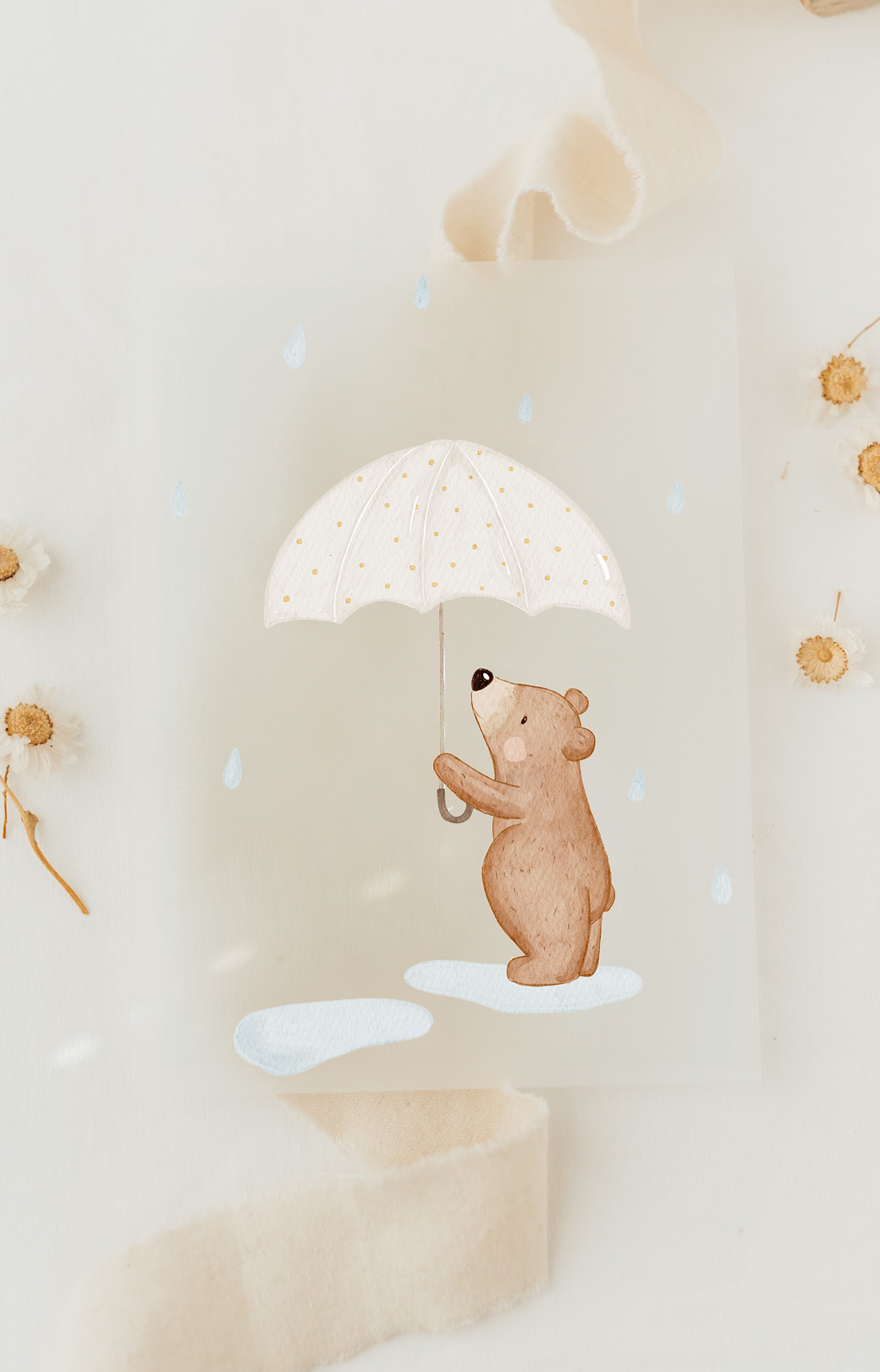 Hej Hanni Bügelbild Kleiner Bär im Regen